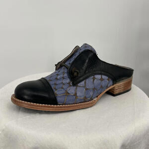 Women's Freebird Steel Blue Black Malena Croc Embossed Leather Mules 8